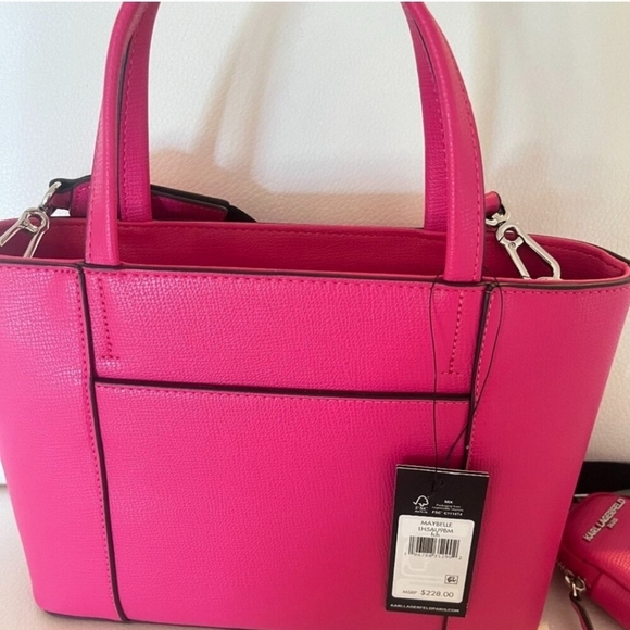 💕🔹️ KARL LAGERFELD 🔹MAYBELLE TOTE CROSSBODY BAG PURSE FUSCHIA W AIRPOD CASE - Picture 3 of 5
